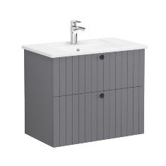 Vitra Root Groove 69431 Lavabo Dolabı, İki Çekmeceli, 80 Cm, Mat Gri, Köşeli Lavabolu